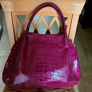 Fuchsia Leather Purse by Donna Dixon, Medium Size, Metal zipper, Brand New